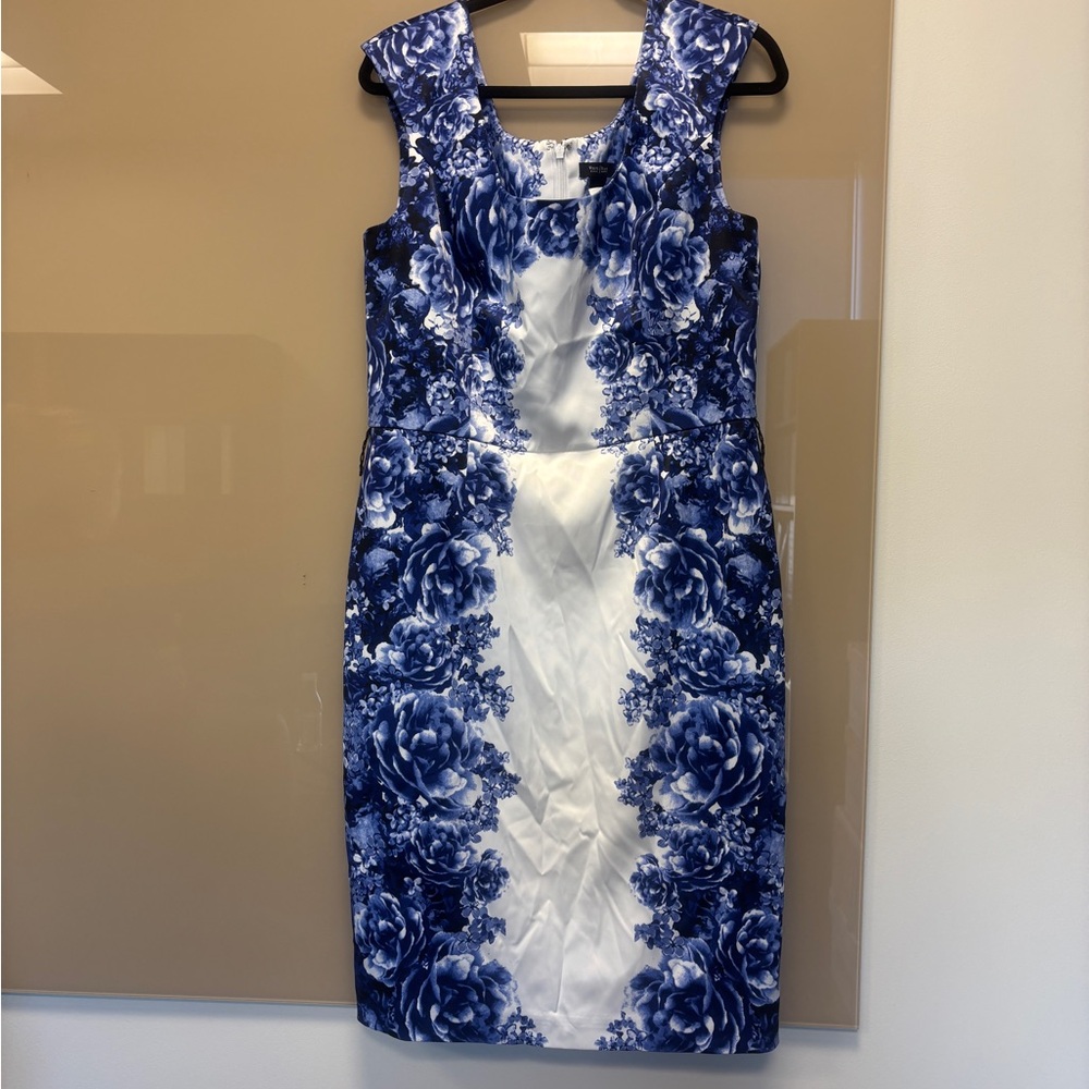 White House Black Market Blue and White Floral Midi Dress